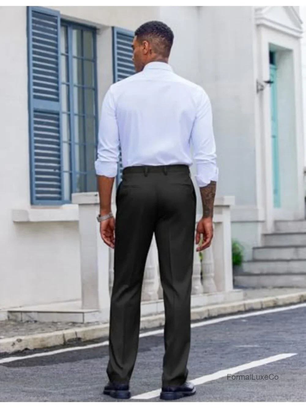 Men's Flat Front Stretch Suit Pants Straight Leg Dress Pants